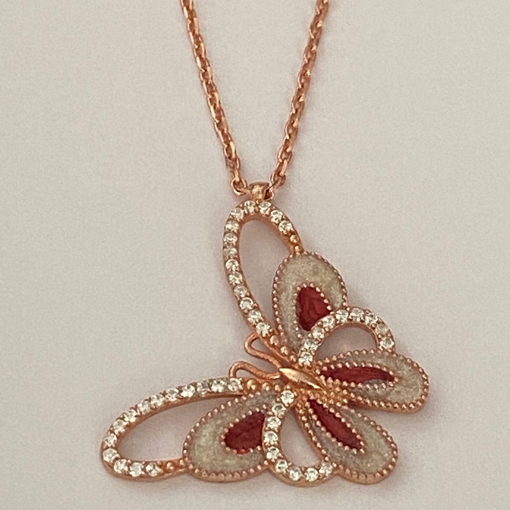 925 Silver butterfly handmade enamel cz necklace - Picture 1 of 3